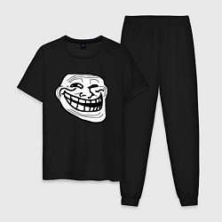 Пижама хлопковая мужская Тролльфейс улыбается мем, цвет: черный