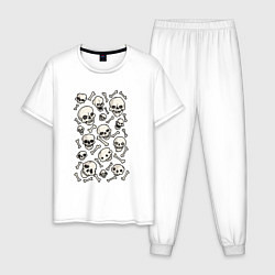 Пижама хлопковая мужская Черепки и кости, цвет: белый