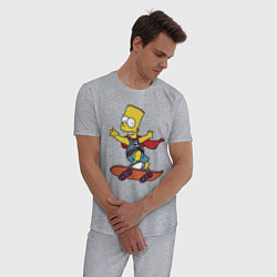 Пижама хлопковая мужская Барт Симпсон - крутой скейтер, цвет: меланж — фото 2