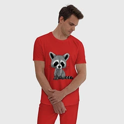 Пижама хлопковая мужская Милый крошка енот, цвет: красный — фото 2