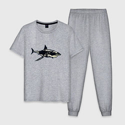 Пижама хлопковая мужская Акула на белом фоне, цвет: меланж