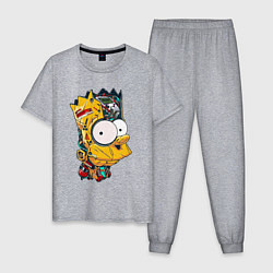 Пижама хлопковая мужская Cyber-Bart - Simpsons family, цвет: меланж