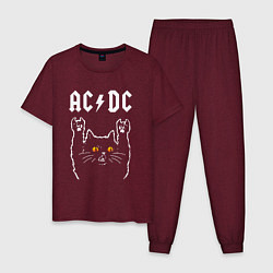 Пижама хлопковая мужская AC DC rock cat, цвет: меланж-бордовый