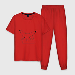 Пижама хлопковая мужская Пикачу в шоке мем, цвет: красный
