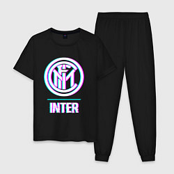 Пижама хлопковая мужская Inter FC в стиле glitch, цвет: черный