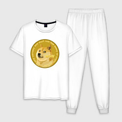 Пижама хлопковая мужская Иронизирующая монета с Доге, цвет: белый