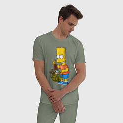 Пижама хлопковая мужская Барт Симпсон разбирает свой рюкзак, цвет: авокадо — фото 2