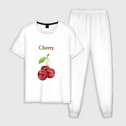 Пижама хлопковая мужская Cherry вишня, цвет: белый