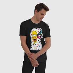 Пижама хлопковая мужская Гомер Симпсон в звёздном балахоне и в наушниках, цвет: черный — фото 2