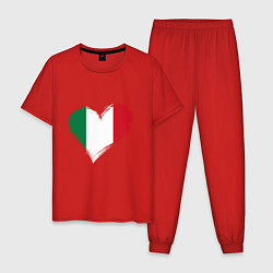 Пижама хлопковая мужская Сердце - Италия, цвет: красный
