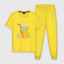 Пижама хлопковая мужская Стакан с лимонным соком, цвет: желтый