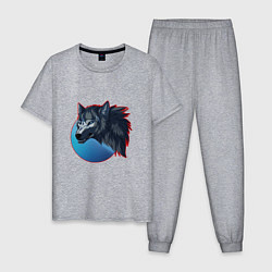 Пижама хлопковая мужская Морда ночного волка, цвет: меланж