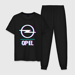Пижама хлопковая мужская Значок Opel в стиле glitch, цвет: черный