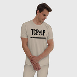 Пижама хлопковая мужская TCPIP Connecting people since 1972, цвет: миндальный — фото 2
