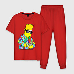 Пижама хлопковая мужская Барт Симпсон считает выручку, цвет: красный