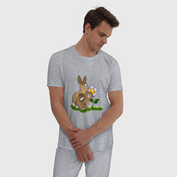 Пижама хлопковая мужская Зайцы нюхают ромашку, цвет: меланж — фото 2
