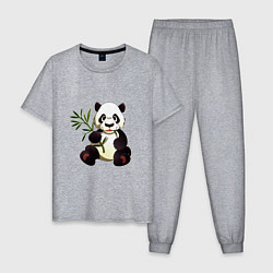 Пижама хлопковая мужская Панда кушает бамбук, цвет: меланж