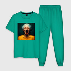 Пижама хлопковая мужская Портрет ужасной бабушки, цвет: зеленый