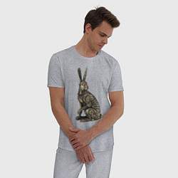 Пижама хлопковая мужская Бронзовый заяц - скульптура - art, цвет: меланж — фото 2