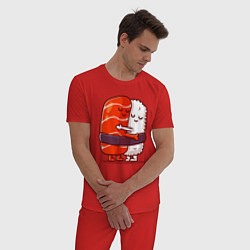 Пижама хлопковая мужская Суши Любимые Обнимашки, цвет: красный — фото 2