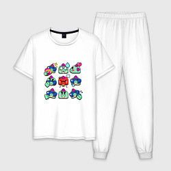 Пижама хлопковая мужская Значки на Базз Пины Бравл Старс Buzz, цвет: белый