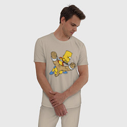 Пижама хлопковая мужская Хулиган Барт Симпсон целится из рогатки, цвет: миндальный — фото 2