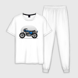 Пижама хлопковая мужская Синий классический мотоицкл, цвет: белый