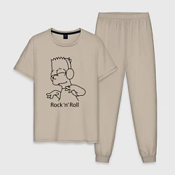 Пижама хлопковая мужская Bart Simpson - Rock n Roll, цвет: миндальный