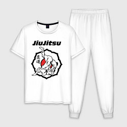 Пижама хлопковая мужская Jiujitsu throw logo, цвет: белый