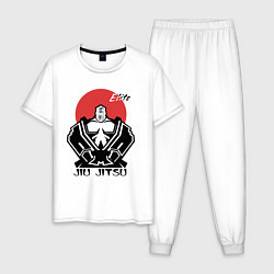 Пижама хлопковая мужская Jiu Jitsu red sun logo, цвет: белый