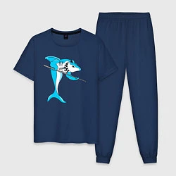 Пижама хлопковая мужская Акула играет в бильярд, цвет: тёмно-синий