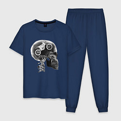 Пижама хлопковая мужская Рентген головы байкера, цвет: тёмно-синий