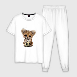 Пижама хлопковая мужская Футбол - Леопард, цвет: белый