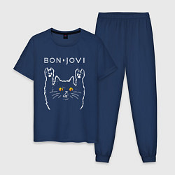 Пижама хлопковая мужская Bon Jovi rock cat, цвет: тёмно-синий