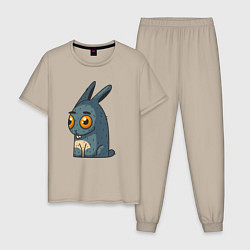 Пижама хлопковая мужская Очумелый кролик, цвет: миндальный