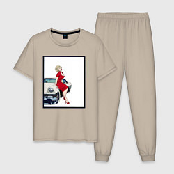 Пижама хлопковая мужская Автоледи рисунок, цвет: миндальный