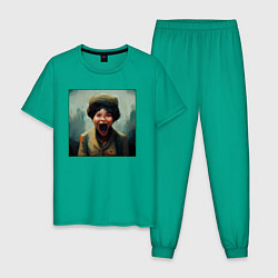 Пижама хлопковая мужская Портрет ужасной женщины, цвет: зеленый
