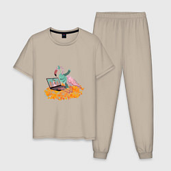 Мужская пижама Осенний фламинго с ноутбуком, мечты о лете
