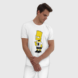Пижама хлопковая мужская Борзый Барт Симпсон - жест, цвет: белый — фото 2