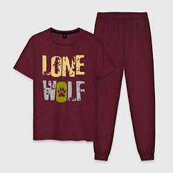 Пижама хлопковая мужская Lone Wolf - одинокий волк, цвет: меланж-бордовый