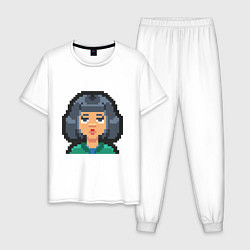 Пижама хлопковая мужская Pixel girl, цвет: белый