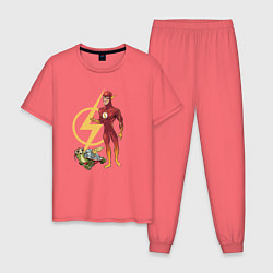 Пижама хлопковая мужская Флэш и его черепаха DC Лига Суперпитомцы, цвет: коралловый