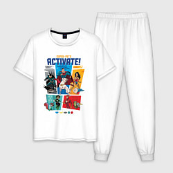 Пижама хлопковая мужская DC Лига Суперпитомцы Вся команда, цвет: белый