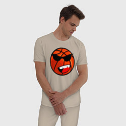 Пижама хлопковая мужская Баскетбольный мяч в очках, цвет: миндальный — фото 2