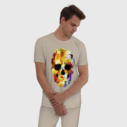 Пижама хлопковая мужская Color skull - sketch, цвет: миндальный — фото 2