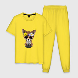 Пижама хлопковая мужская Мир - Лисица, цвет: желтый