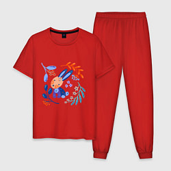 Пижама хлопковая мужская Зайчик в скандинавском стиле, цвет: красный