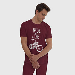 Пижама хлопковая мужская Ride or Die винтаж, цвет: меланж-бордовый — фото 2