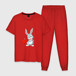 Пижама хлопковая мужская Влюблённый кролик, цвет: красный