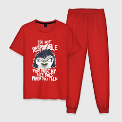 Пижама хлопковая мужская Психованный пингвин, цвет: красный